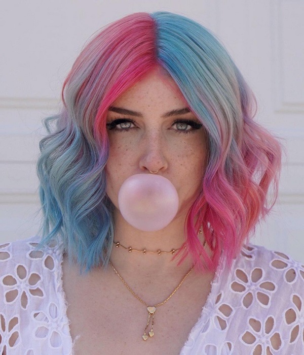 blue and pink hair tips