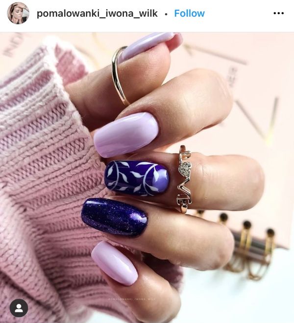 Purple and White Nail Art