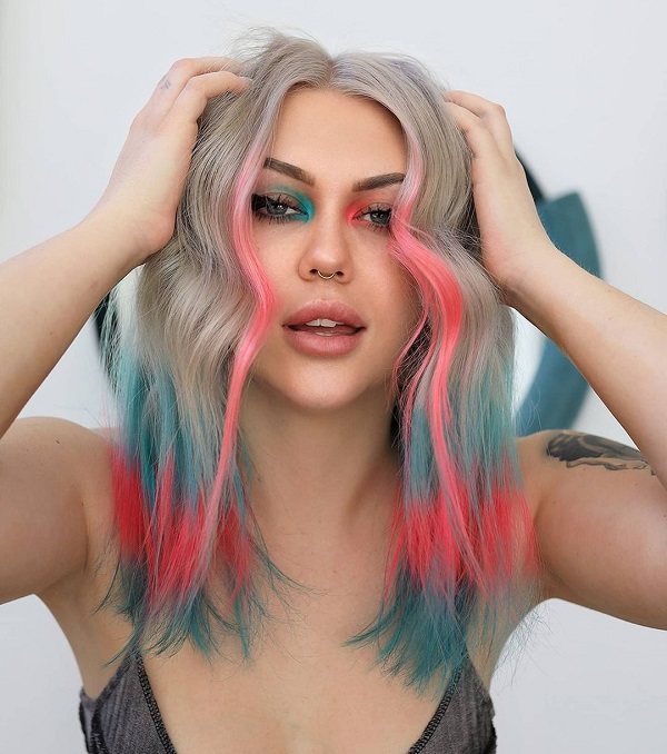 Blue and Pink Front Pieces Hair Highlights