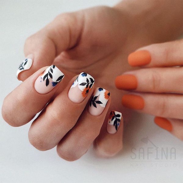 Flower Orange Nail Design Art