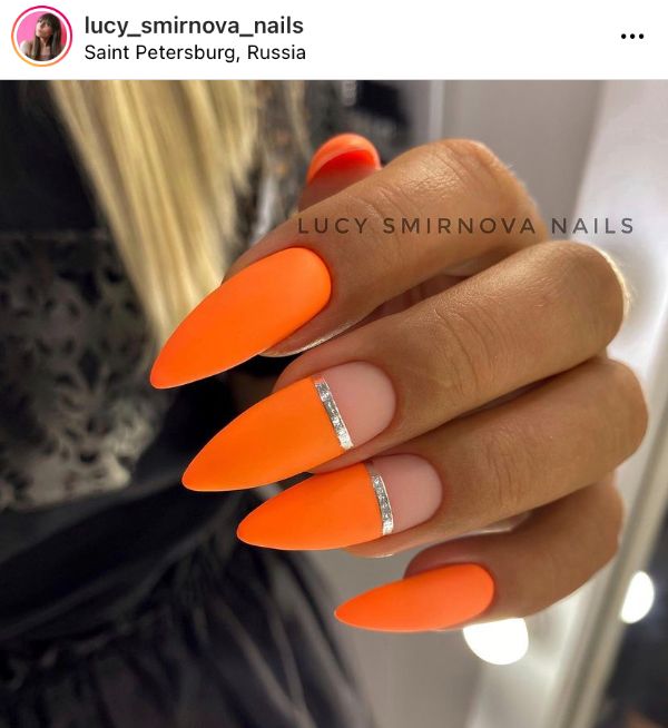 Tangerine Orange Nail Color with Design