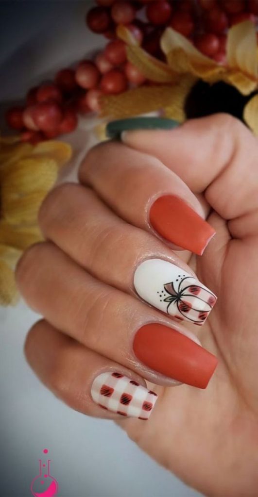 Orange Nail Art Design with Pumpkin for Fall or Thanksgiving
