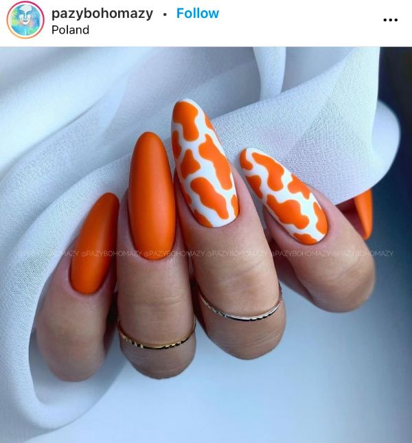 Carrot Orange Nail Design with Splashes