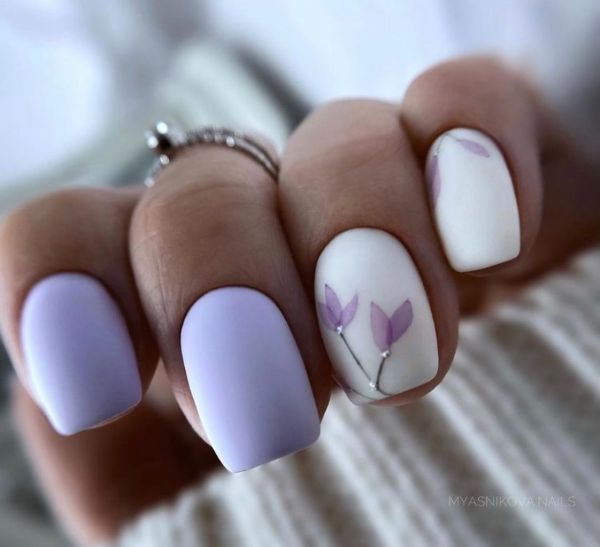 Lavender Nails with Flower Design