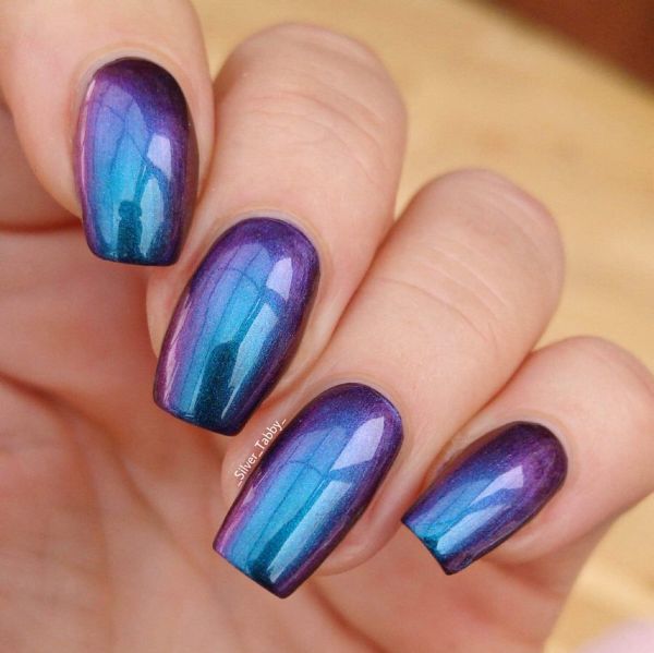 Glossy Chrome Purple Nails