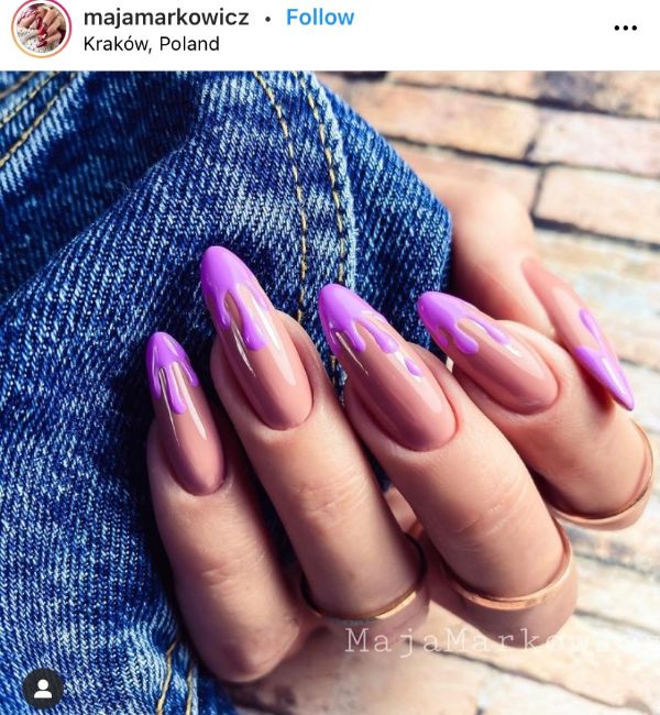 Beige and Pink Purple Nails