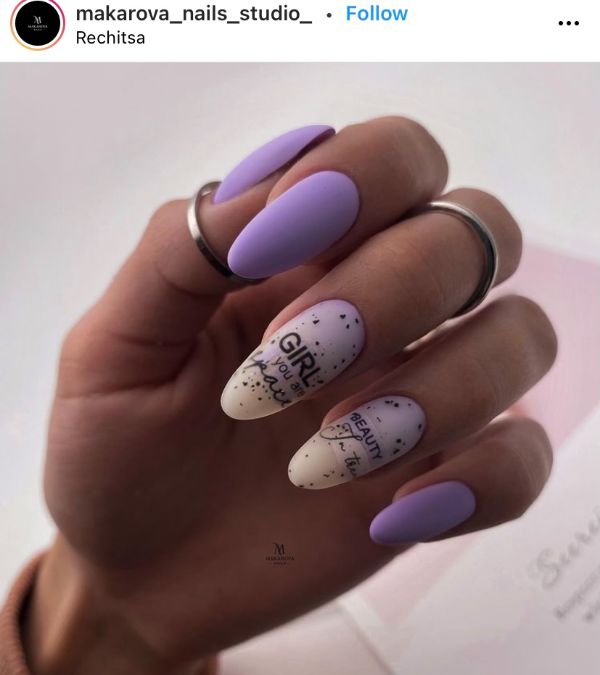Matte Lavender Nails with Motivational Phrases