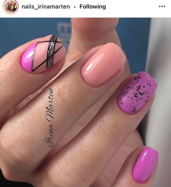 Short Pink Purple Nail Design