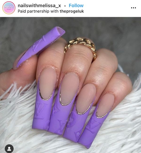 French Nails Long Purple