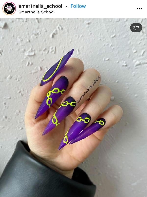 Very Long Stiletto Acrylic Purple Nails for Halloween