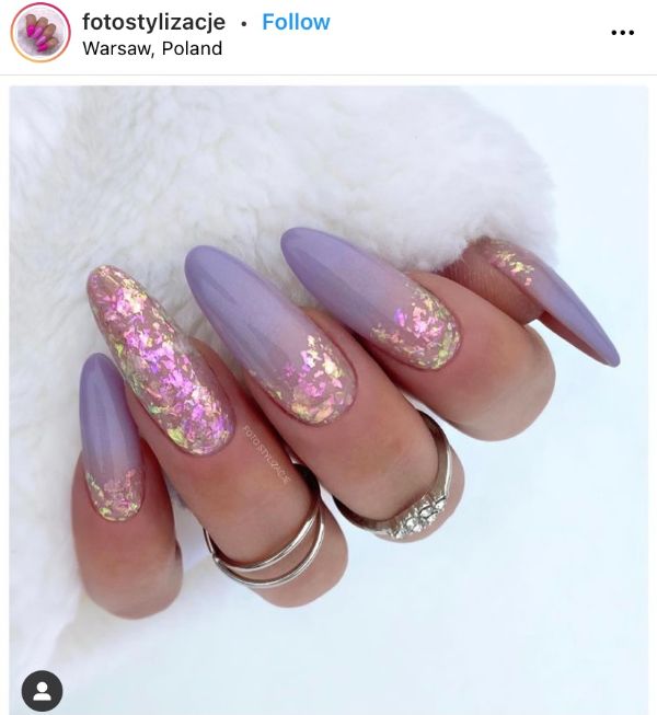 Violet Nails Ideas for Long Oval Shape