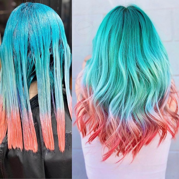 blue and pink hair tips