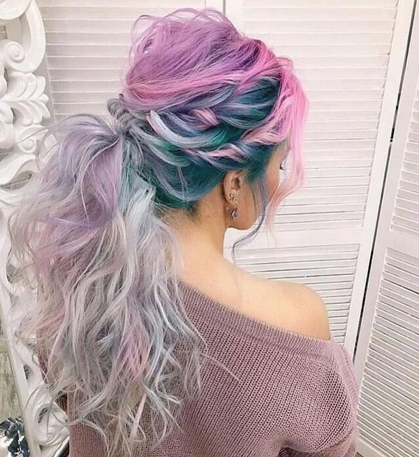 Blue and Pink Twisted Ponytail