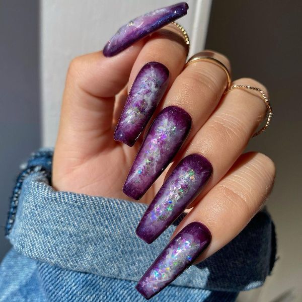 Dark Plum Purple Nail Art Design