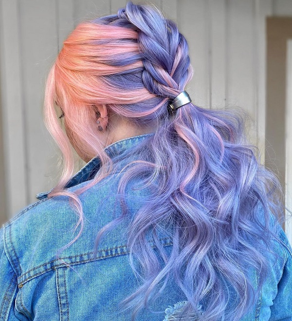 Blue and Pink Hairstyle with a Braid