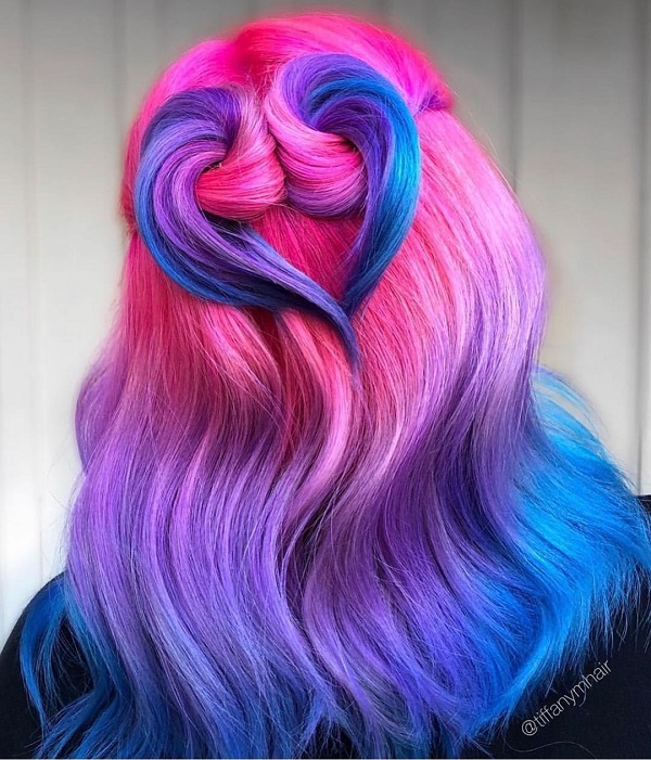 Pink and Blue Hairstyle Shoulder-Length