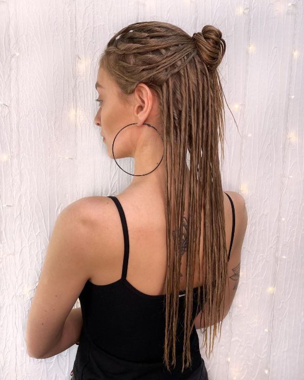 Eco Dreads Half Up Half Down with a Bun