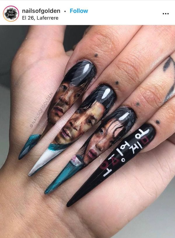 extra long squid game series nails