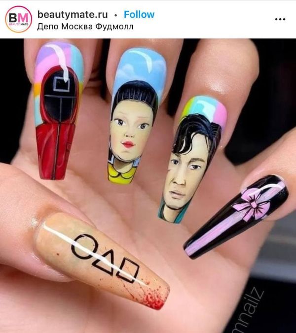 squid game nail designs