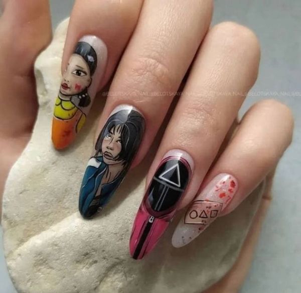 squid game nails arts designs