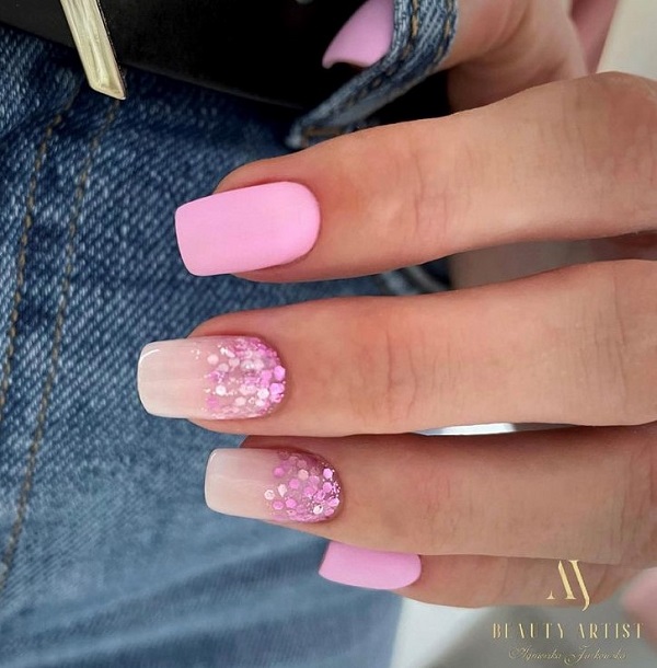 elegant pink nails matte and glossy