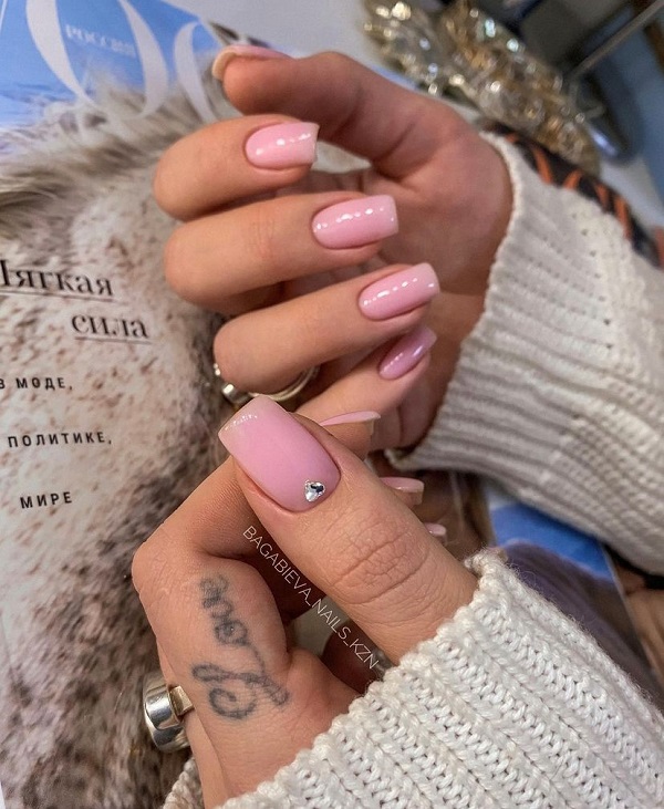 pink nails with diamonds