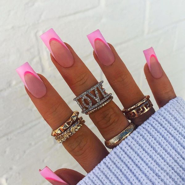 pink French nails