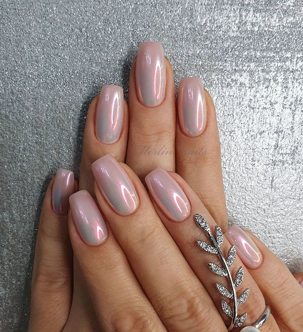 chrome pink nails