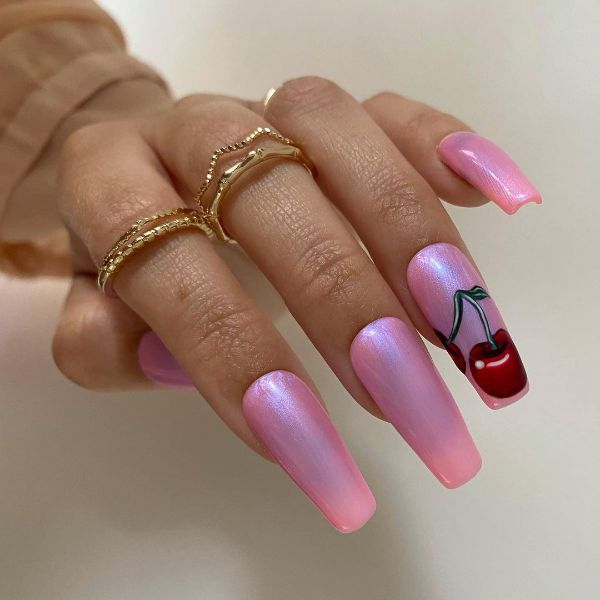 cherry pink nails design