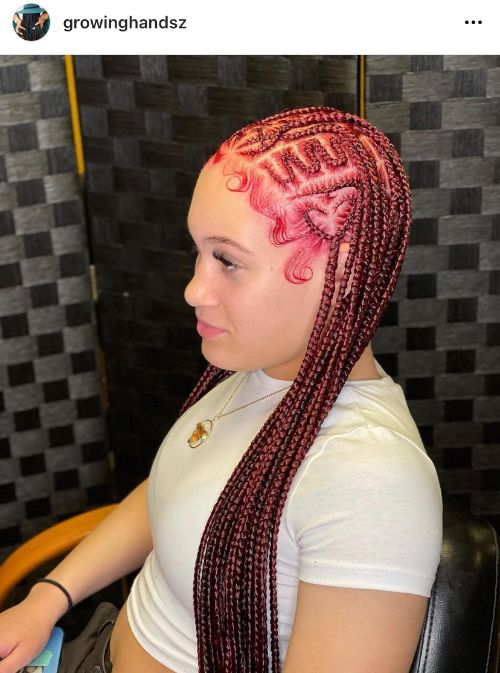 mahogany red braids with hearts