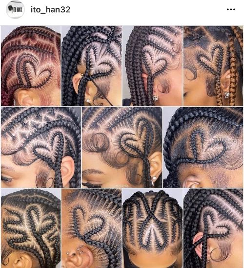 different designs of braids with heart