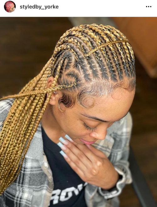 golden scalp cornrow box braids with a heart