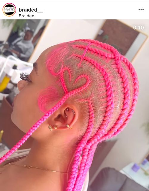 pink cornrow lemonade braids with heart