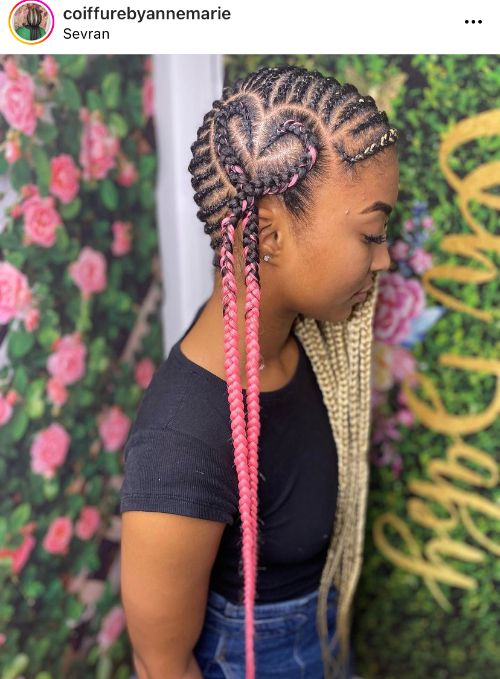 young ladies hairstyle with braids and braided hearts