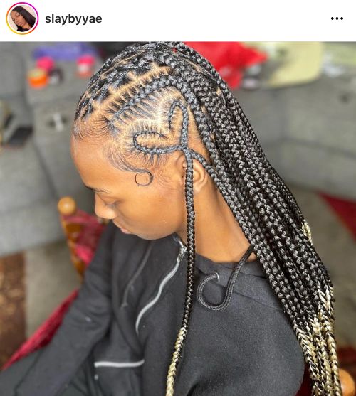 braids with beads and a heart