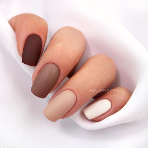 gradient matte brown nail art