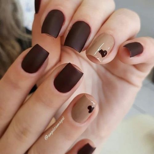 brown nail art with hearts