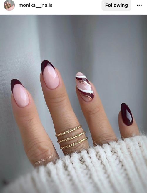 brown nail art French tips