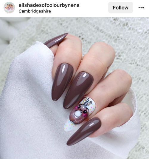 brown manicure with an accent nail