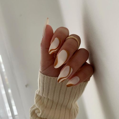white and brown nail art