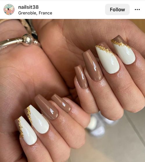 light brown and white nails