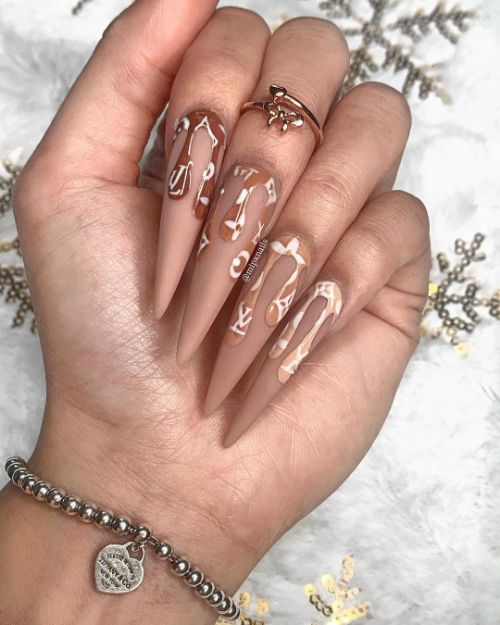 very long brown nail designs stilettos with logos