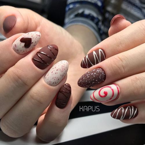 brown nail designs with sweets and chocolate for autumn