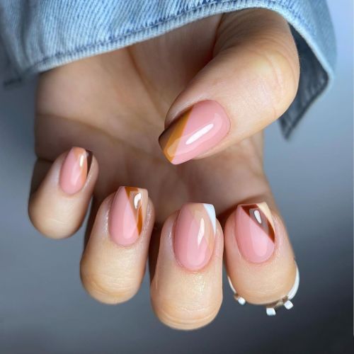 brown nail art with beige