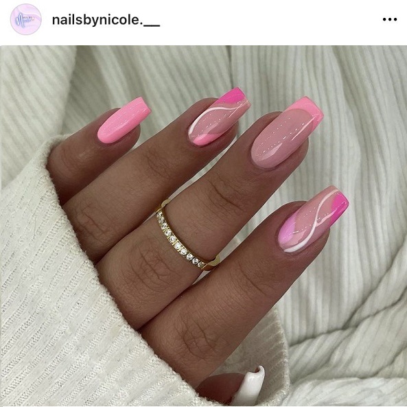 pink nail design for wedding