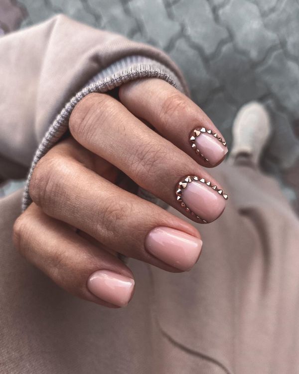 pink beige and gold nails