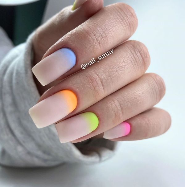 beige nails with different bright colors