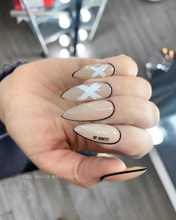 beige nails with black frame