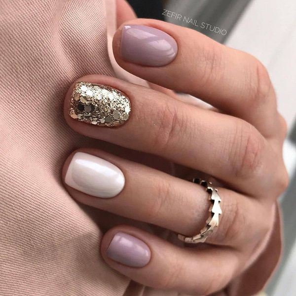 beige white and gold nail design simple and easy