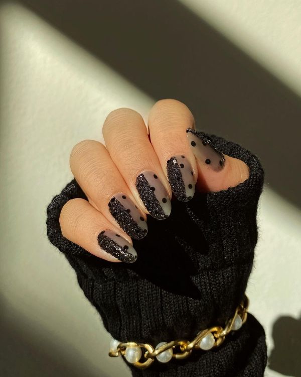black polka dot nails
